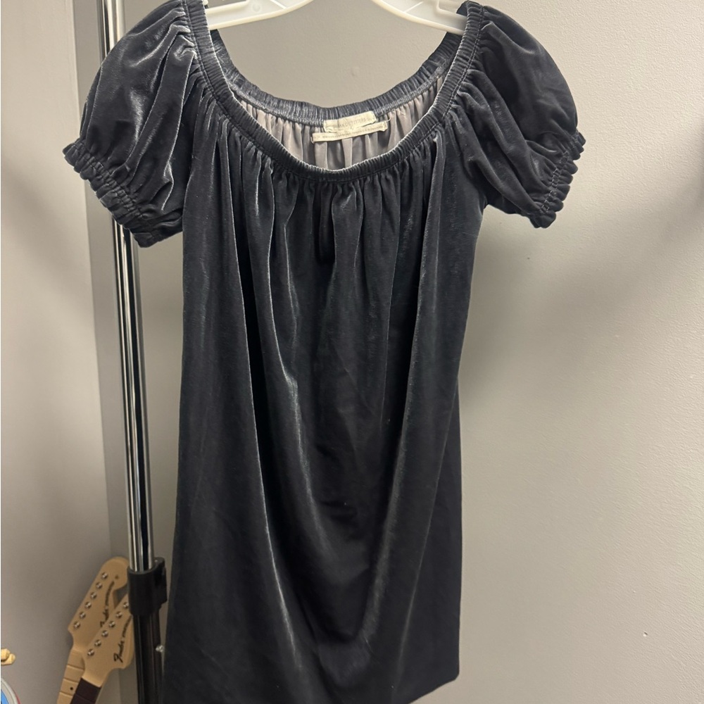 Gray Velvet Puff Sleeve Dress